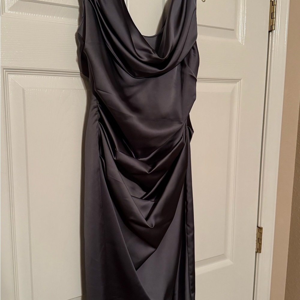 David's Bridal Charcoal Asymmetrical Dress